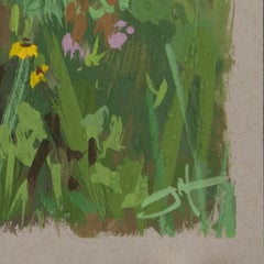 "Flores, Lluvias" - Pintura original gouache de paisaje sobre papel