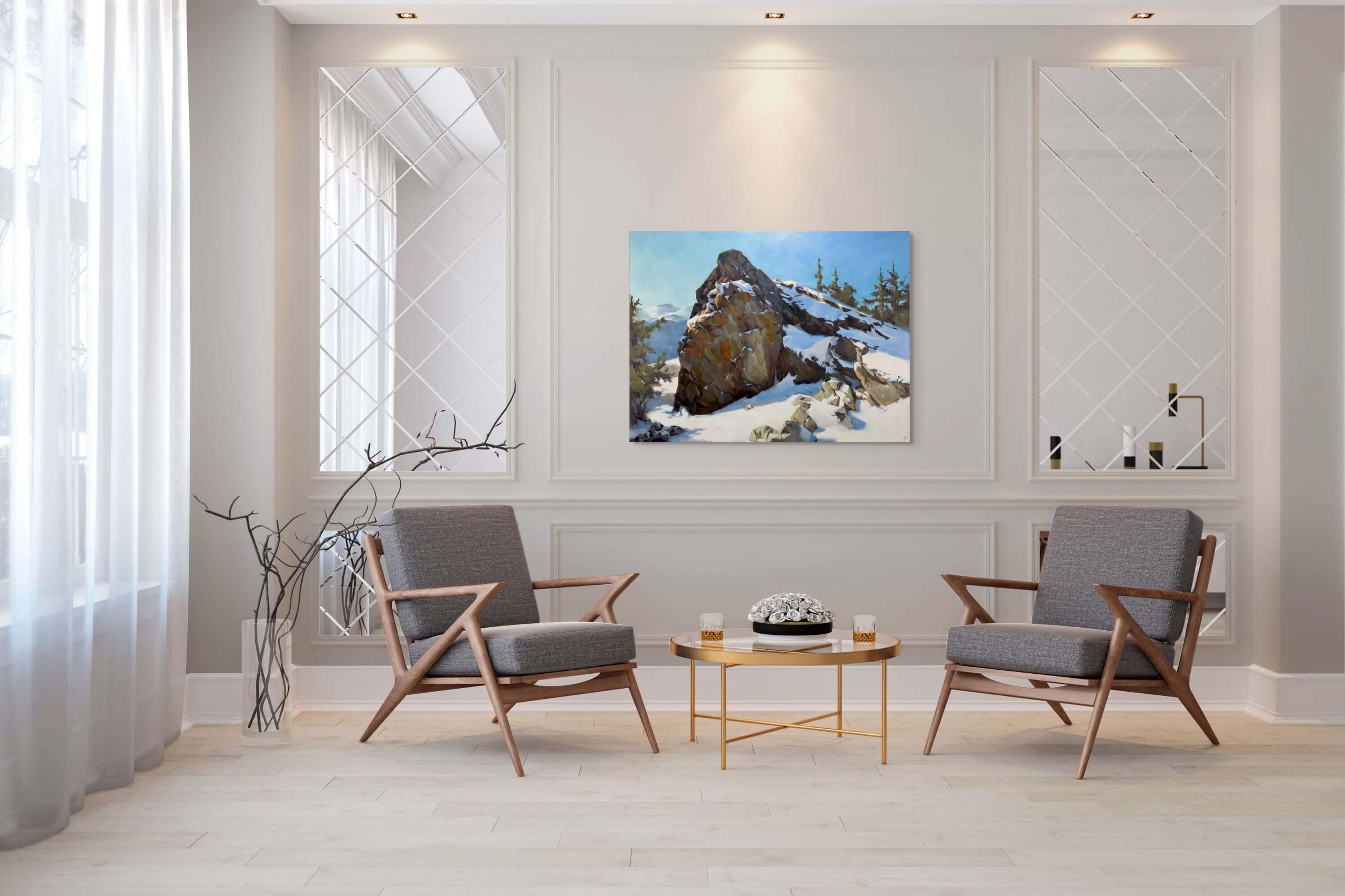 « Countrybalance », huile sur panneau de bois, peinture de paysage de montagne de Judd Mercer en vente 1