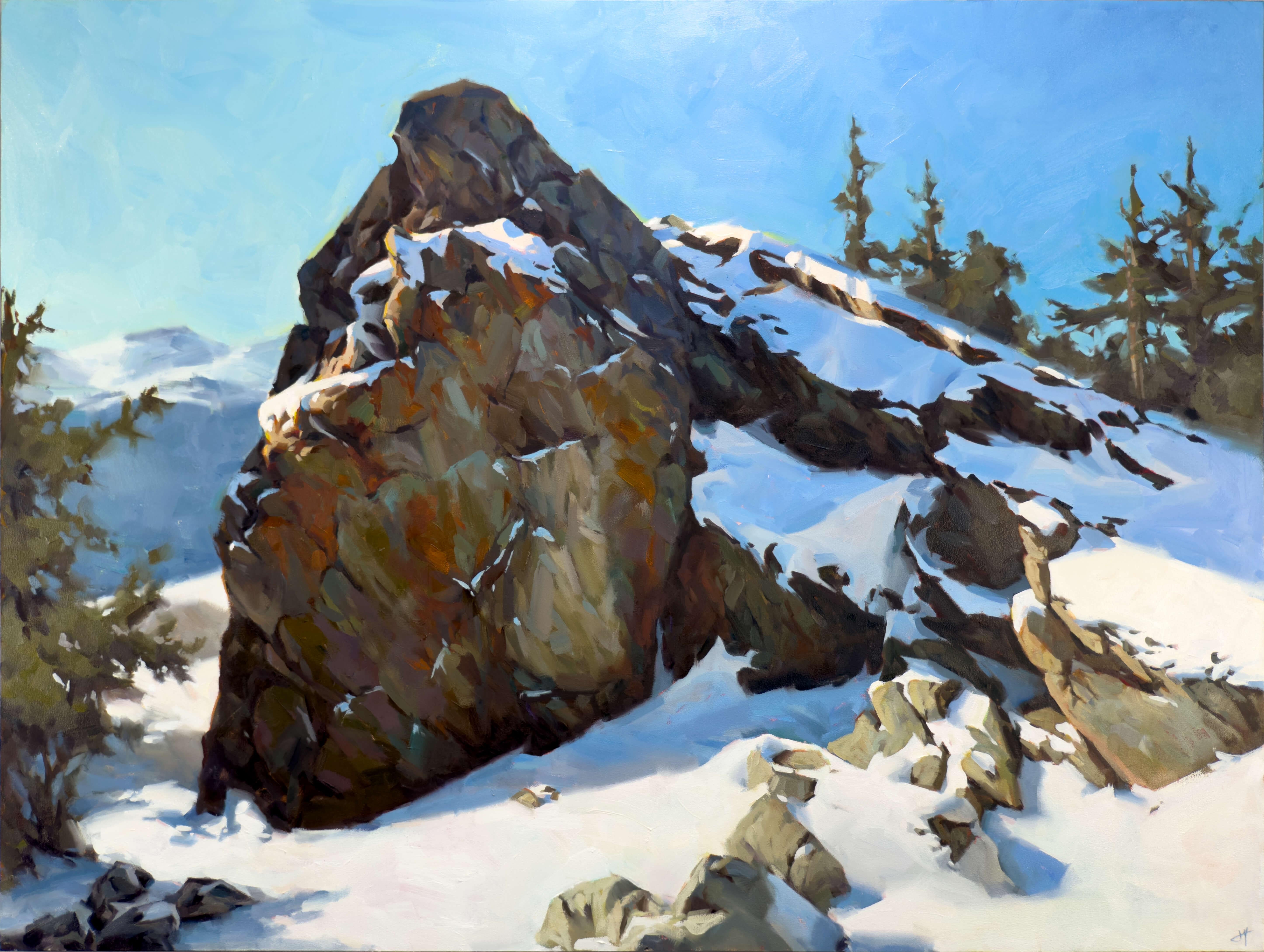 « Countrybalance », huile sur panneau de bois, peinture de paysage de montagne de Judd Mercer