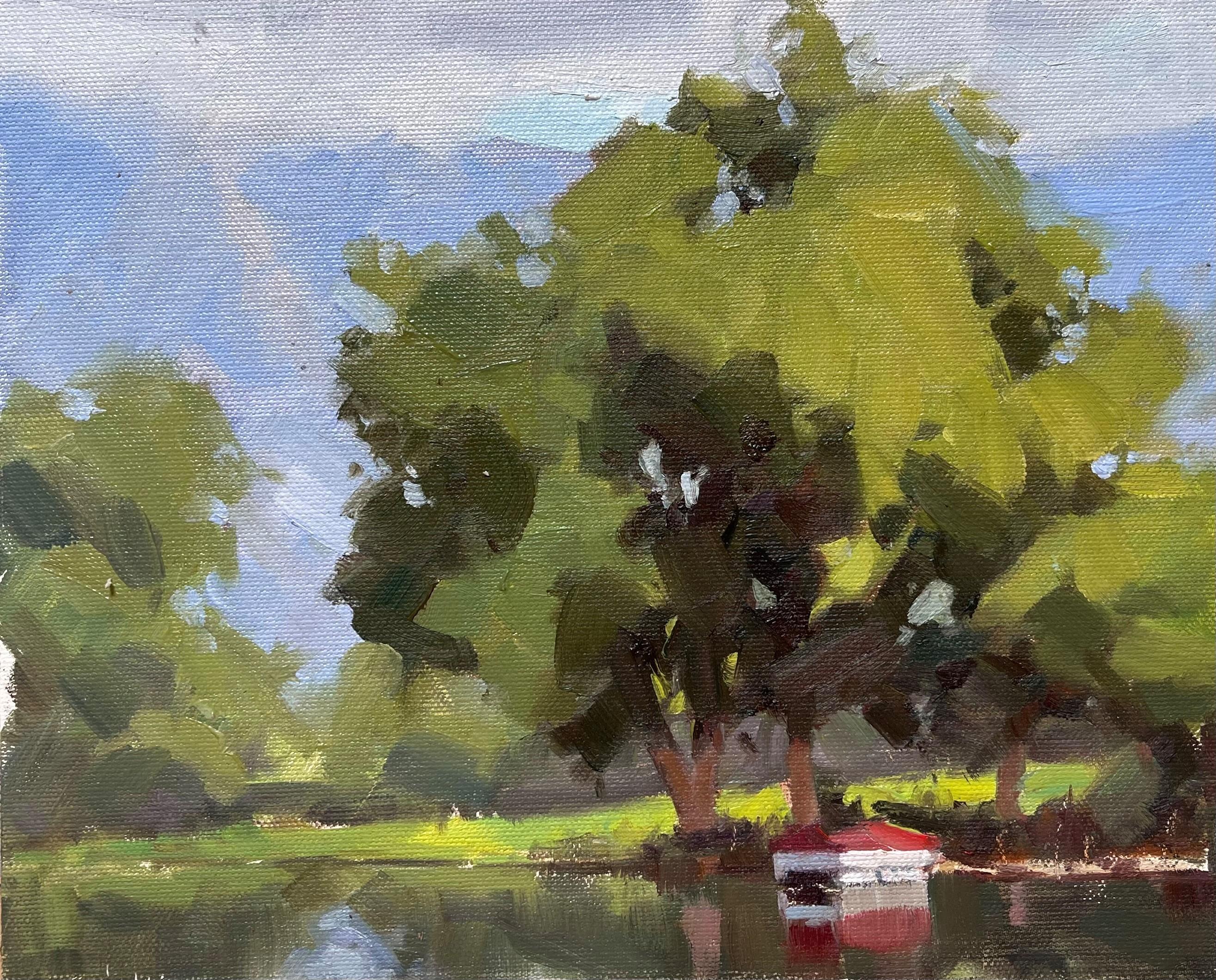 "Little Red Boat" (2023) di Judd Mercer (USA) è un dipinto a olio originale fatto a mano che raffigura una piccola barca che galleggia in un lago circondato da alberi.
 
Biografia/dichiarazione dell'artista
Judd Mercer è un pittore di paesaggi