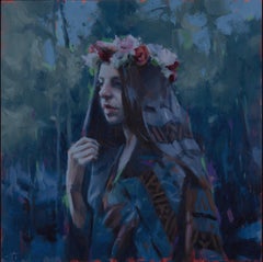 "Nox Flore" - Impressionist Female Portrait, Oil Painting on Panel