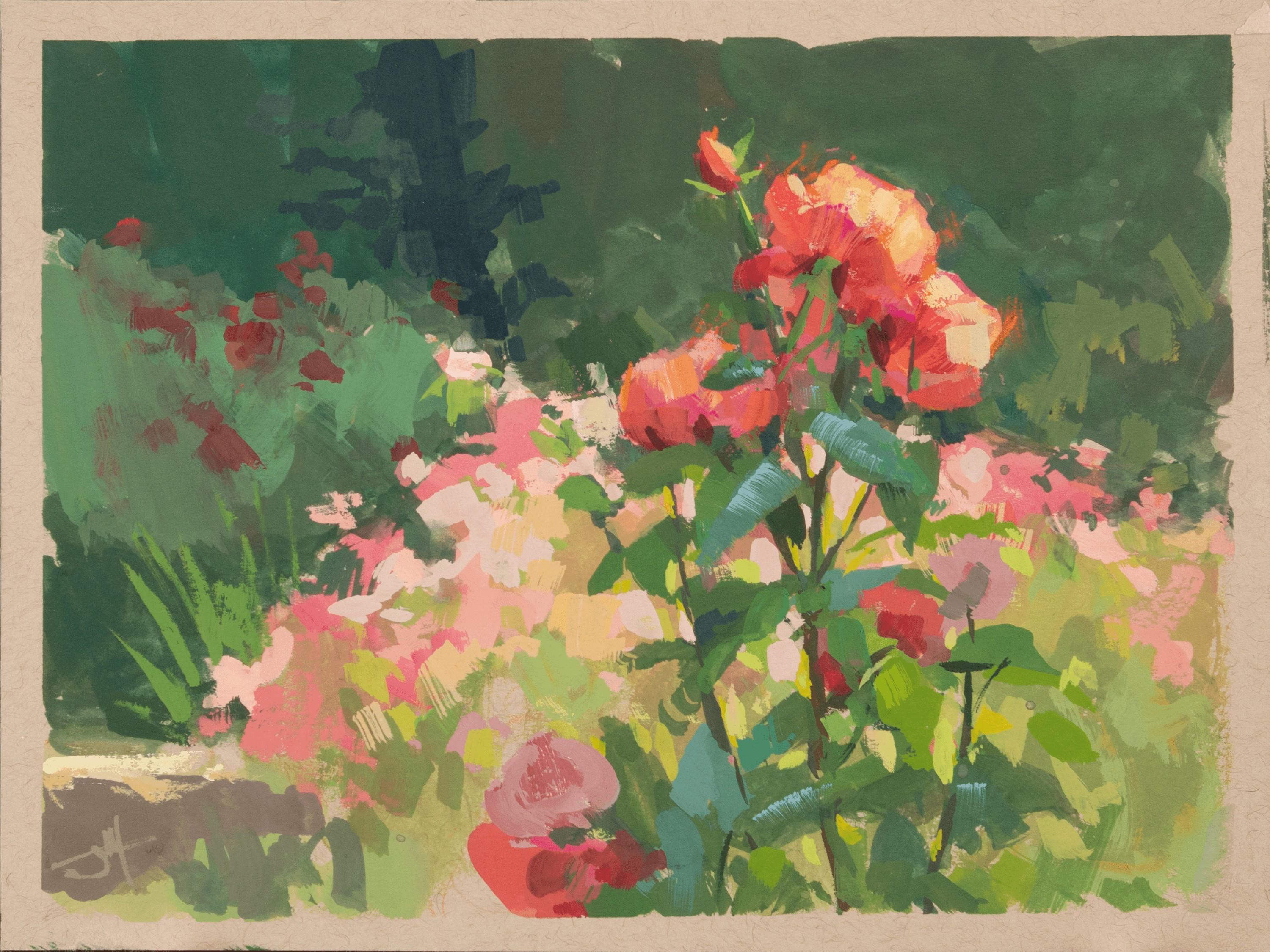 Figurative Painting Judd Mercer - "Rosebud" - Peinture originale à la gouache sur papier