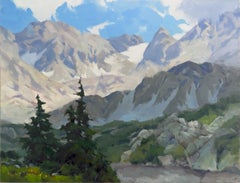 "This Too Shall Pass" - Ölgemälde mit Berg und Alpenbäumen