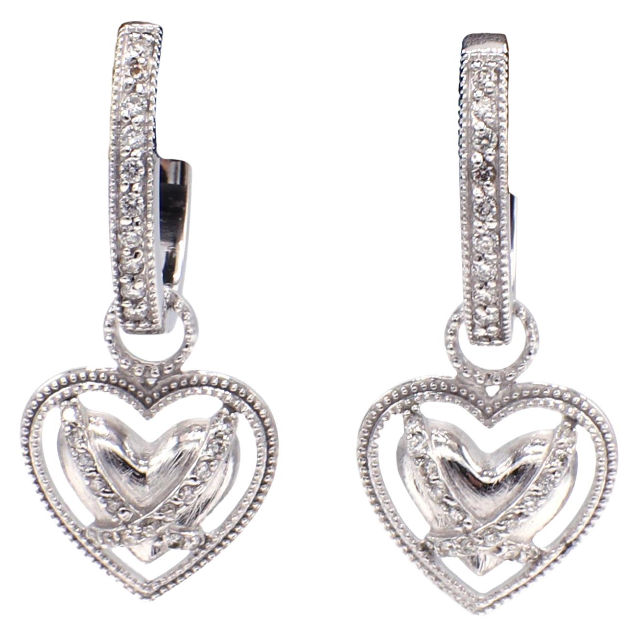 Jude Frances 18 Karat White Gold Hoop Heart Charm Dangle Earrings