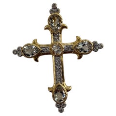 Jude Frances Diamond Cross Pendant in 18kt Yellow Gold with White Topaz