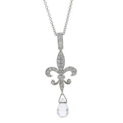 Jude Frances Diamond Sapphire Fleur de Lis Necklace 16 1/4" WhiteGold 18k .14ctw