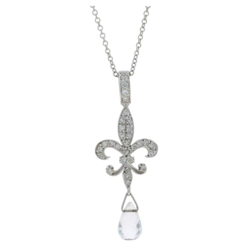 Collana Jude Frances con diamante e zaffiro Fleur de Lis 16 1/4" in oro bianco 18k .14ctw