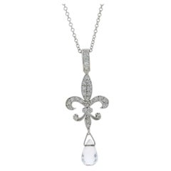 Jude Frances Diamond Sapphire Fleur de Lis Necklace 16 1/4" WhiteGold 18k .14ctw