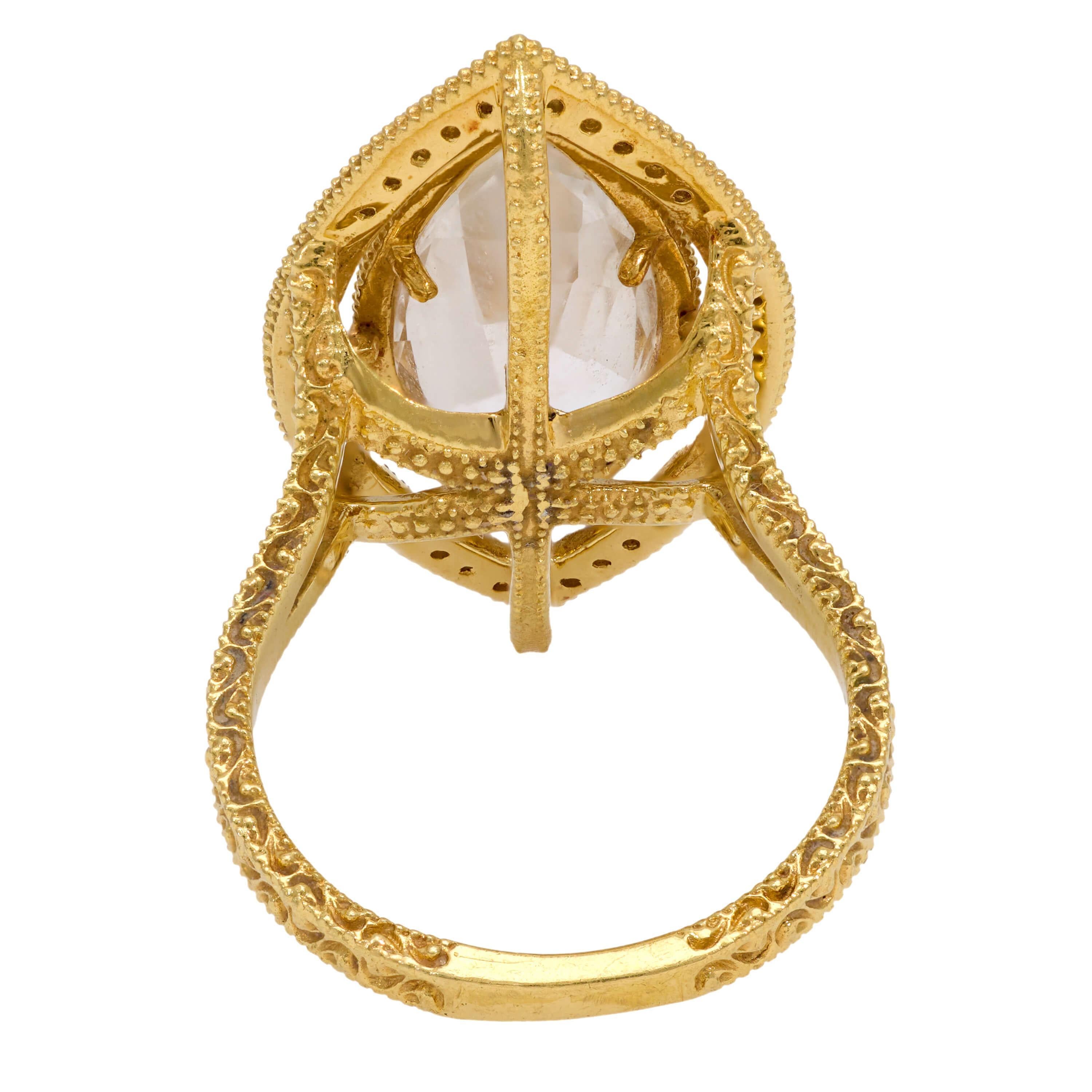 Round Cut JUDE FRANCES Estate 18k White Topaz and Diamond Navette Ring For Sale
