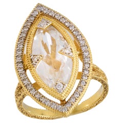 JUDE FRANCES Estate 18k White Topaz and Diamond Navette Ring