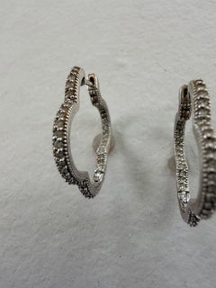Jude Frances Large 18kt White Gold Diamond Hoops, Clover Style