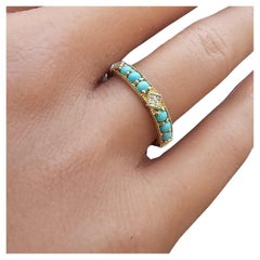 Jude Frances Anillo Lisse Turquesa Diamante Oro Amarillo 18k 2.1g sz 6.5