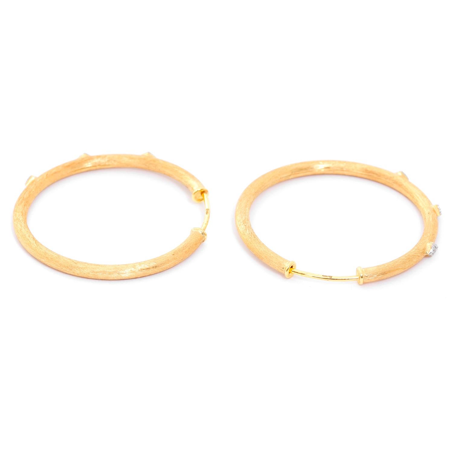 Jude Frances Lisse Kite Hoop Earrings  - From the Lisse Collection, the Lisse Kite Large Flexible Hoop features prong set diamond kites in 18K yellow gold with the signature brushed JFJ finish. Diameter  40 mm.