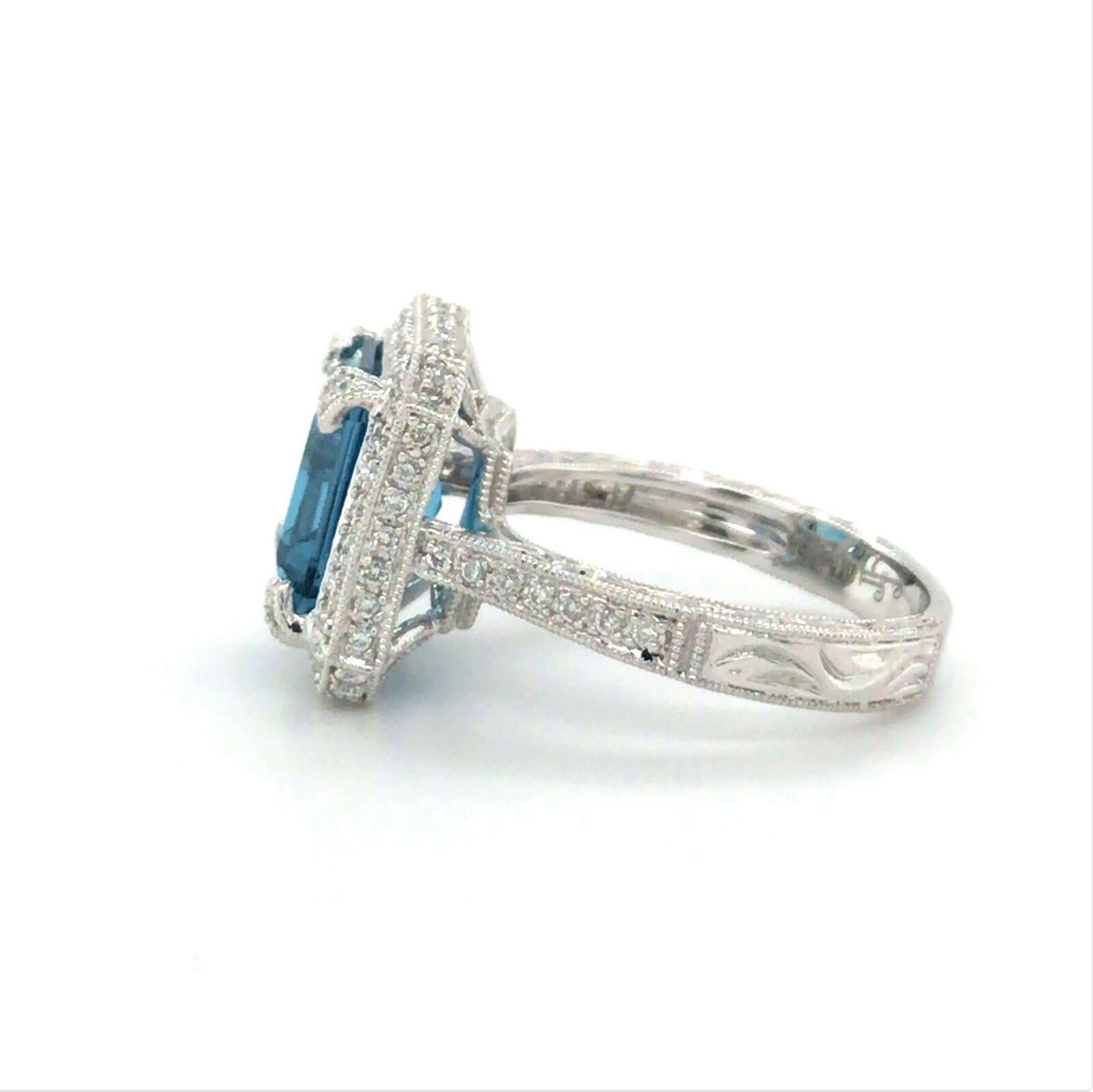 Jude Frances Londoner Blauer Topas und Diamant 18 Karat Weißgold Halo-Ring 1
