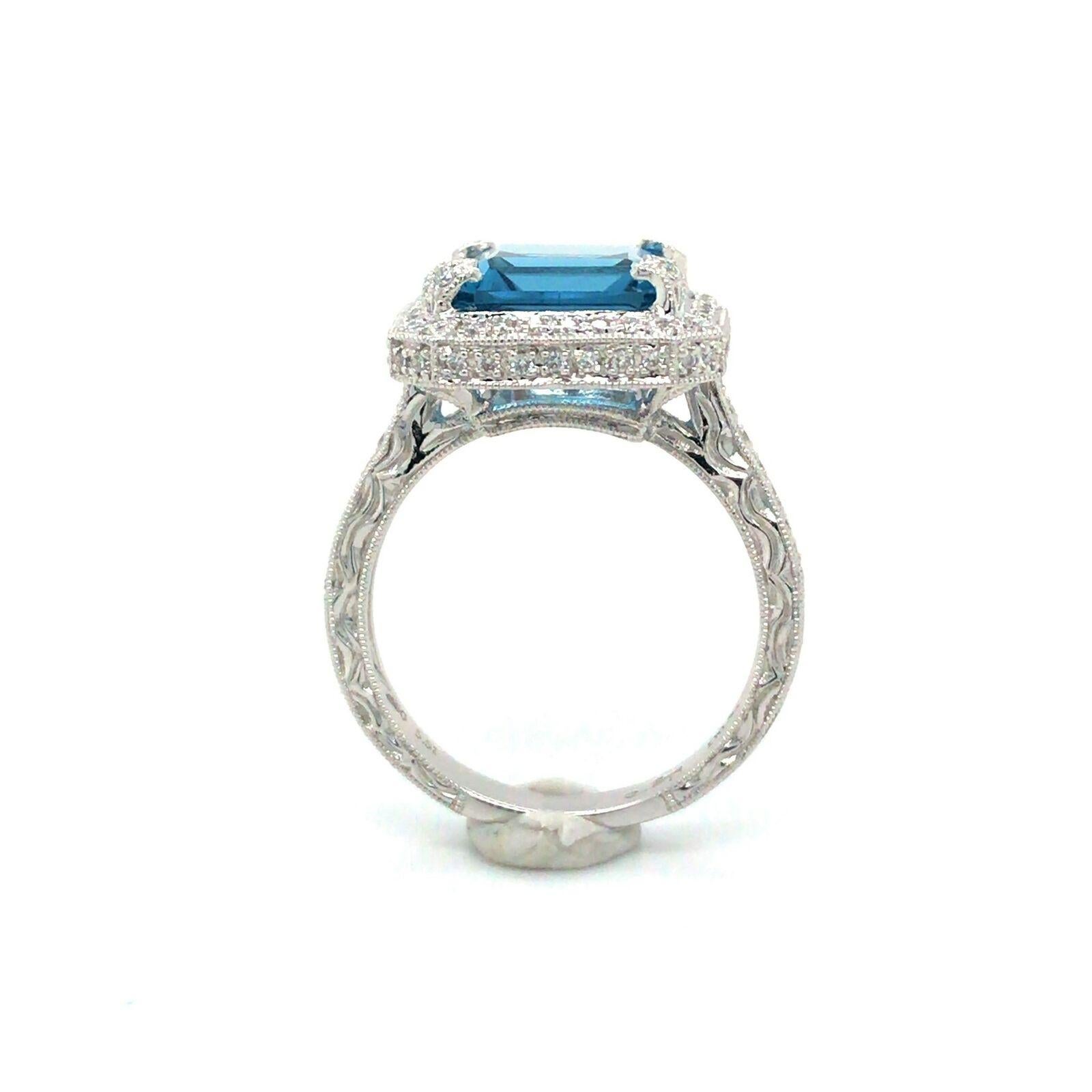 Jude Frances Londoner Blauer Topas und Diamant 18 Karat Weißgold Halo-Ring 3