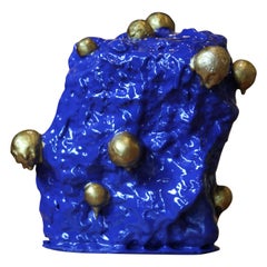 "Escultura decorativa azul y dorada "Sé que sabes que amo el tejo