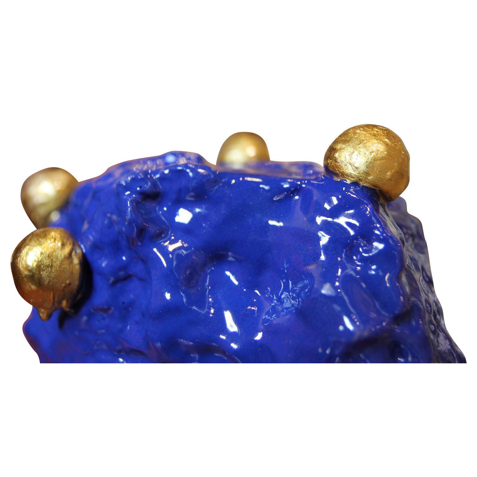 “I Know You Know I Love Yew” Blue and Gold Decorative Sculpture - Purple Abstract Sculpture by Jude Rosemond