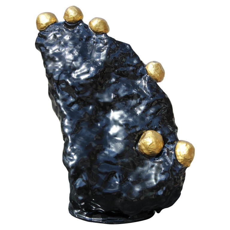 Jude Rosemond Abstract Sculpture - "T-Rex" Abstract Modern Black and Gold Decorative Sculpture