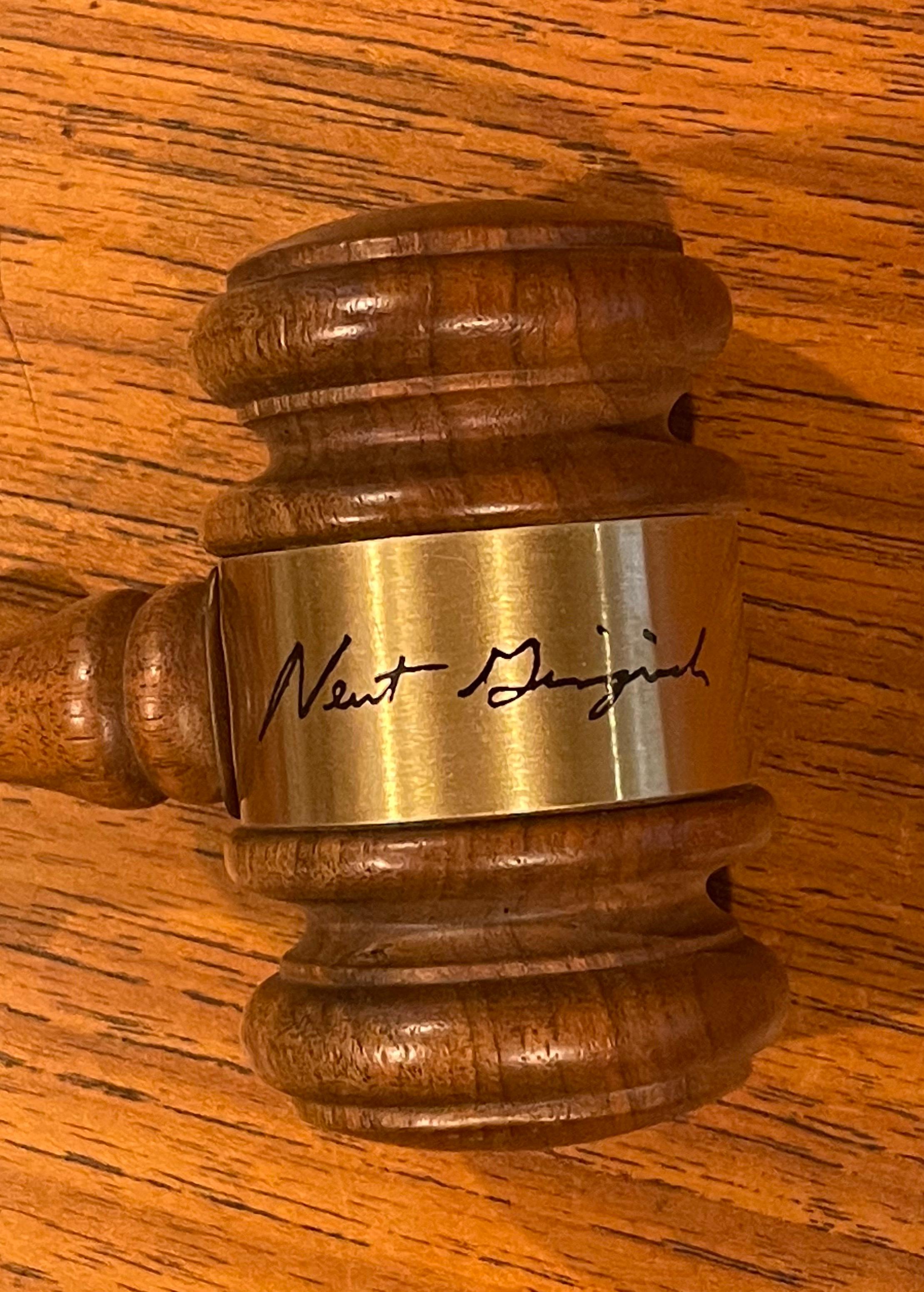 Judge's Walnut Gavel / Mallet with Brass Appreciation Plate from Newt Gingrich In Good Condition For Sale In San Diego, CA