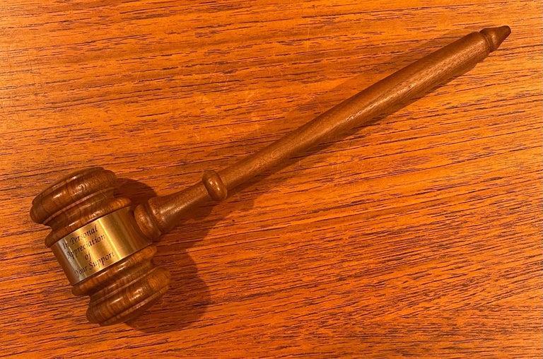 Judge's Walnut Gavel / Mallet with Brass Appreciation Plate from Newt