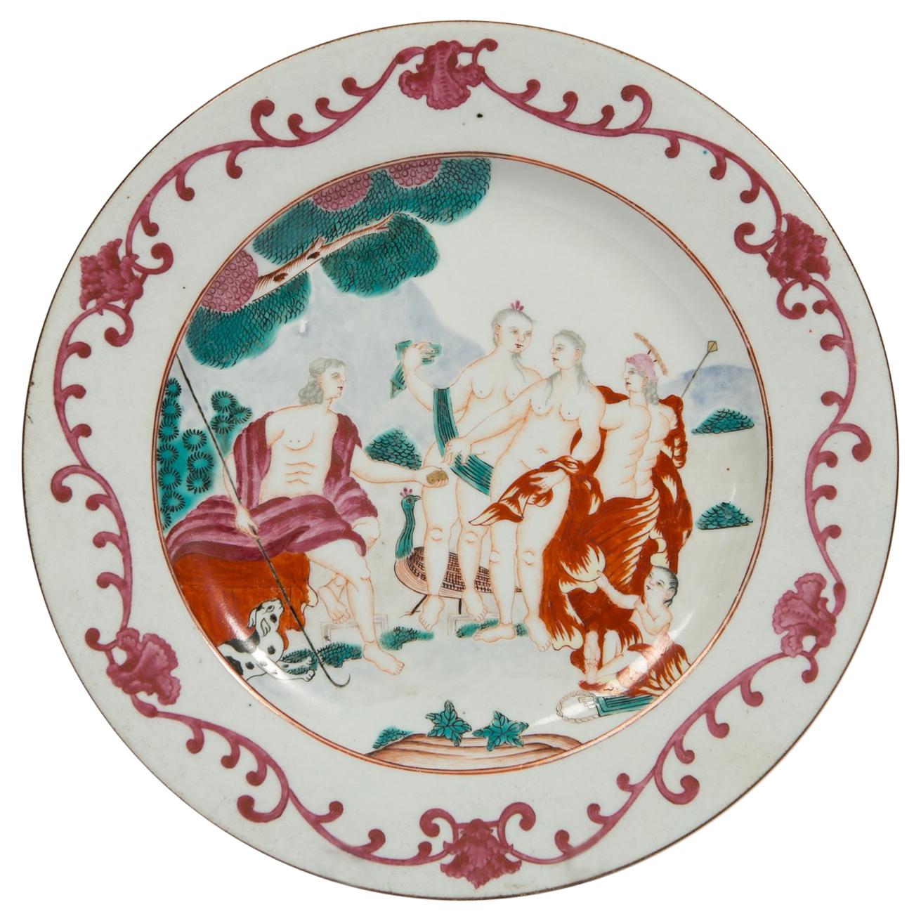 Chinese Export Porcelain Plate Judgement of Paris Made Circa 1750 For Sale