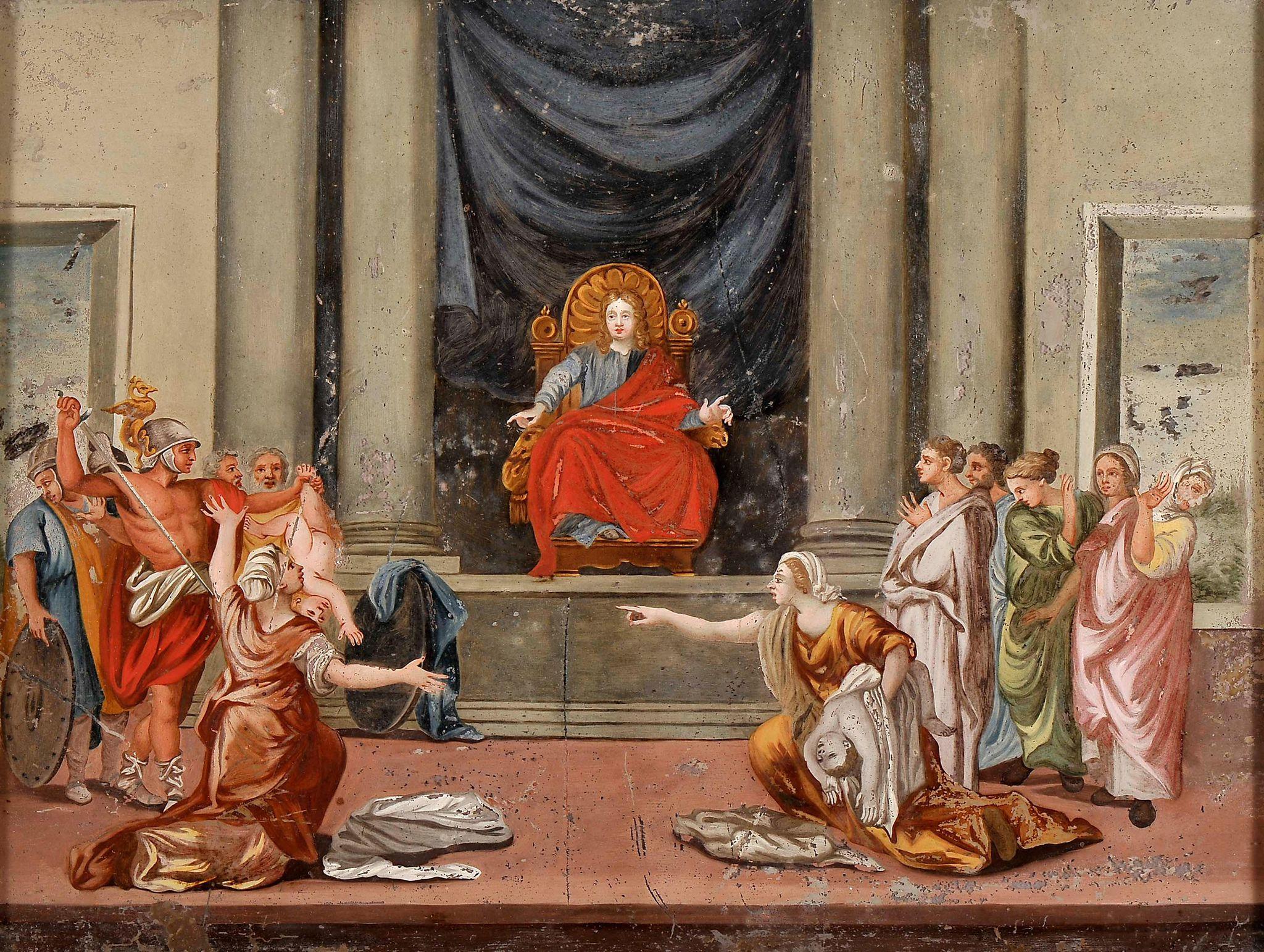 Judgment of Solomon, Gemälde unter Glas (Portugiesisch) im Angebot