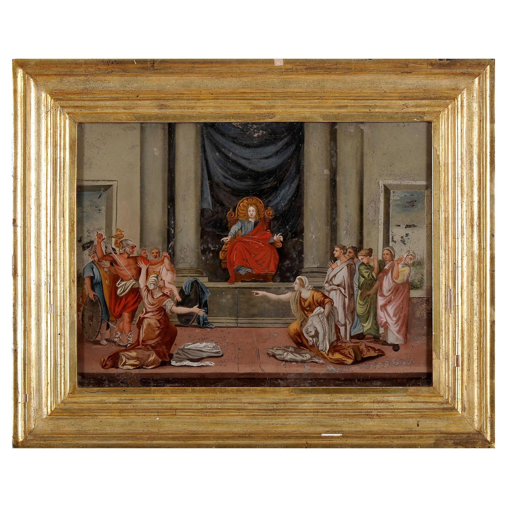 Judgment of Solomon Painting under Glass For Sale