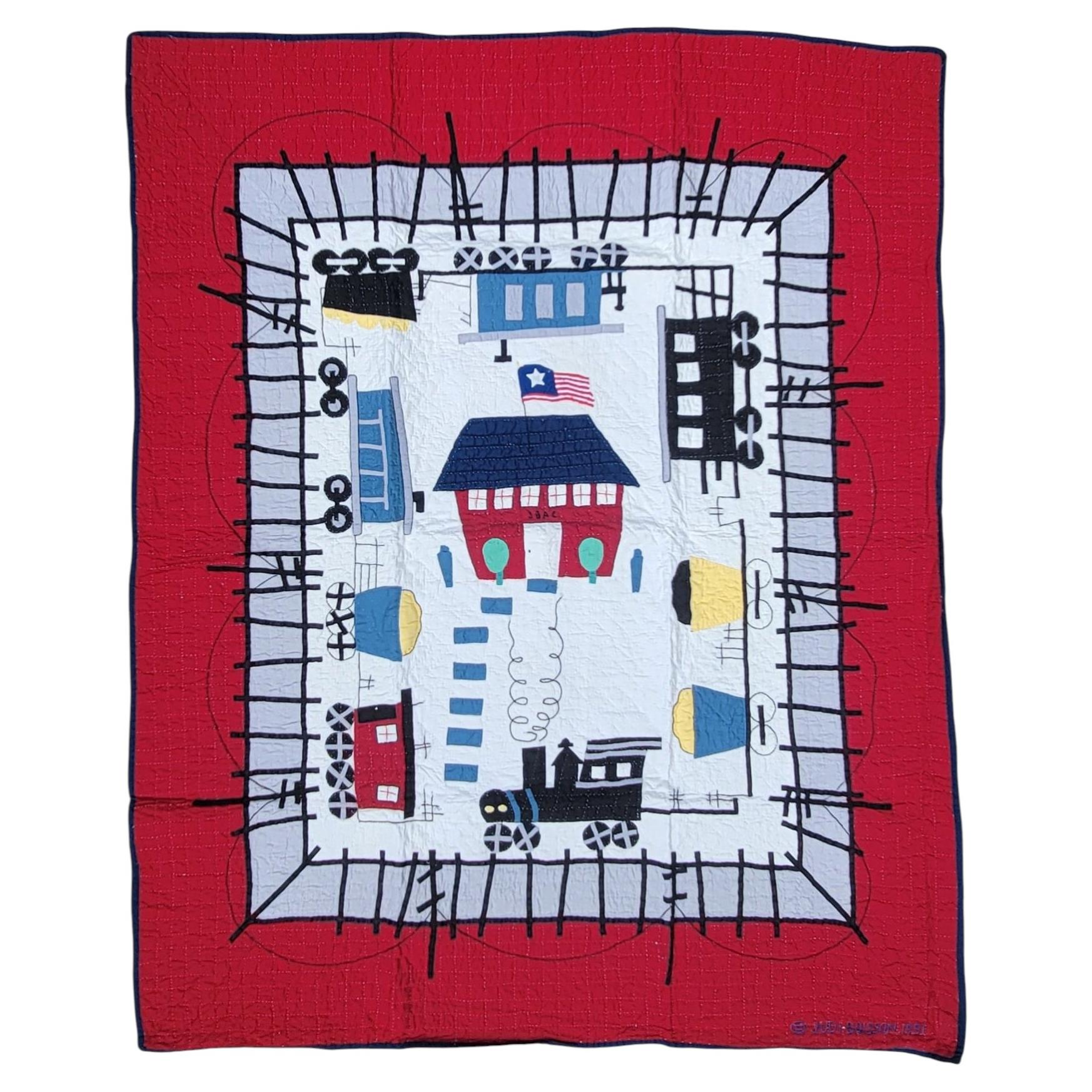 Judi Boisson Train Station Crib Quilt 1991 For Sale