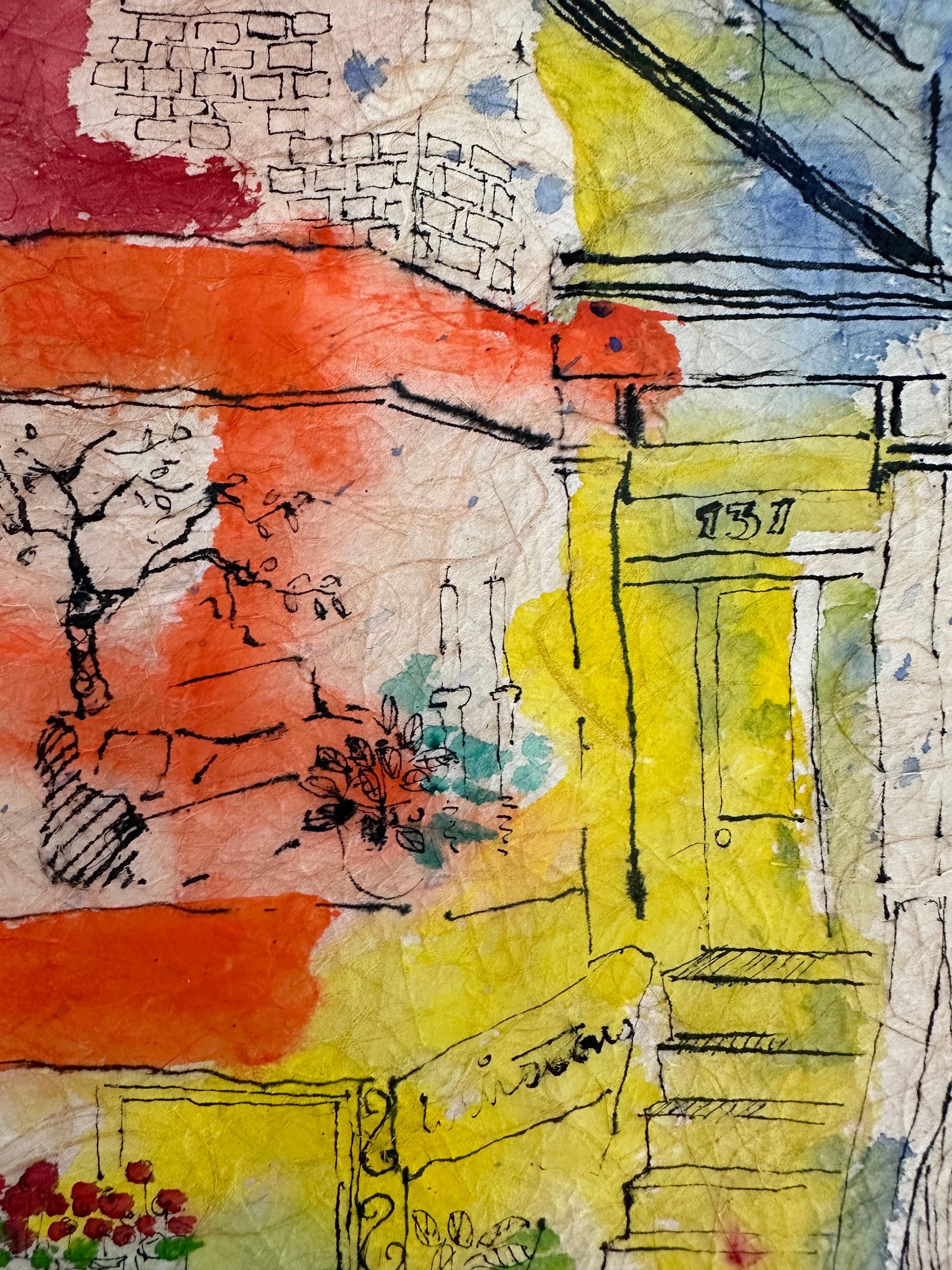 Winston Flowers Newbury St. Boston Cityscape - Brown Abstract Painting by Judi Rotenberg