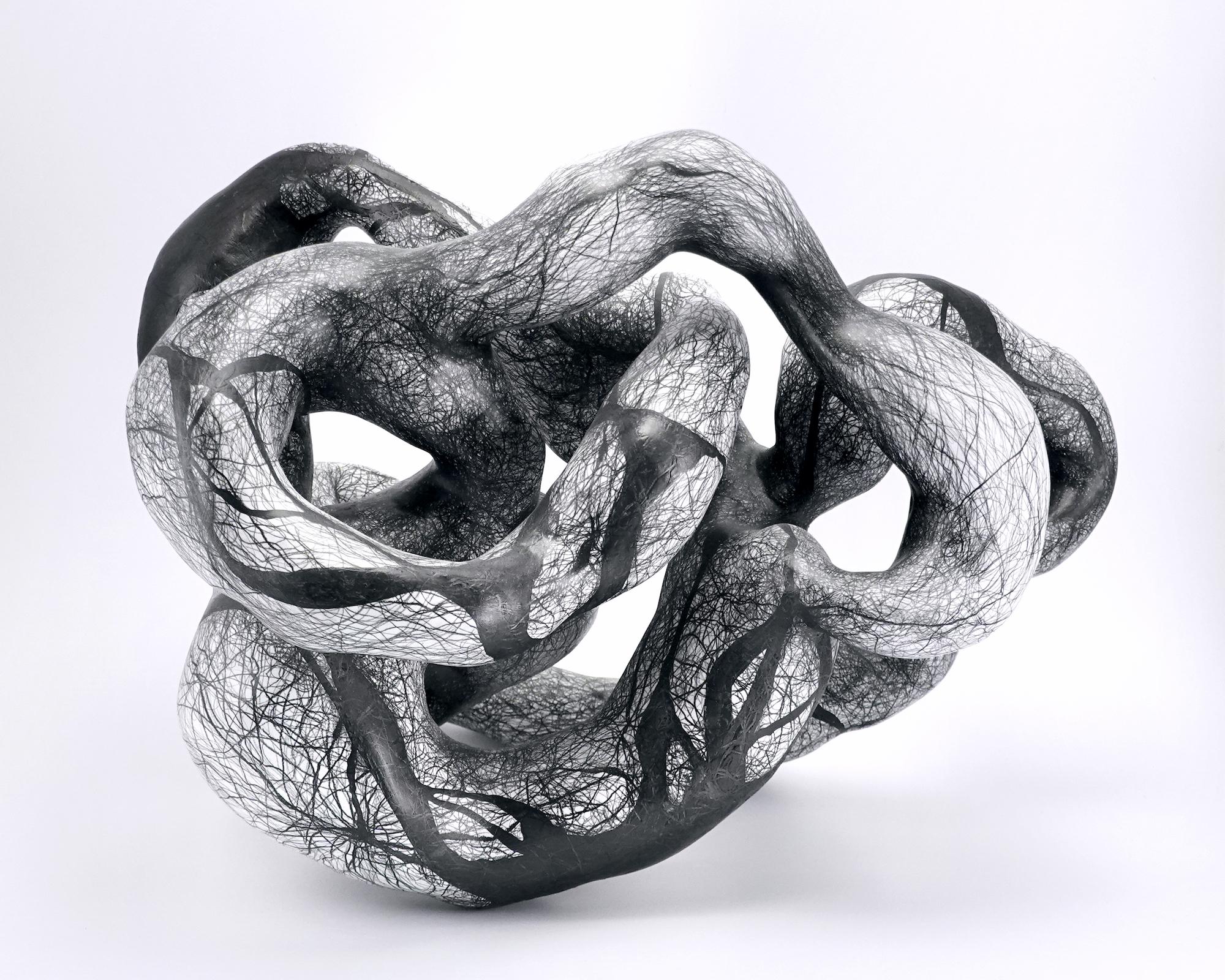 Abstract, Black and White Clay Sculpture: 'Twine' - Gray Abstract Sculpture by Judi Tavill