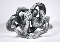 Abstract, Black and White Clay Sculpture: 'Twine'