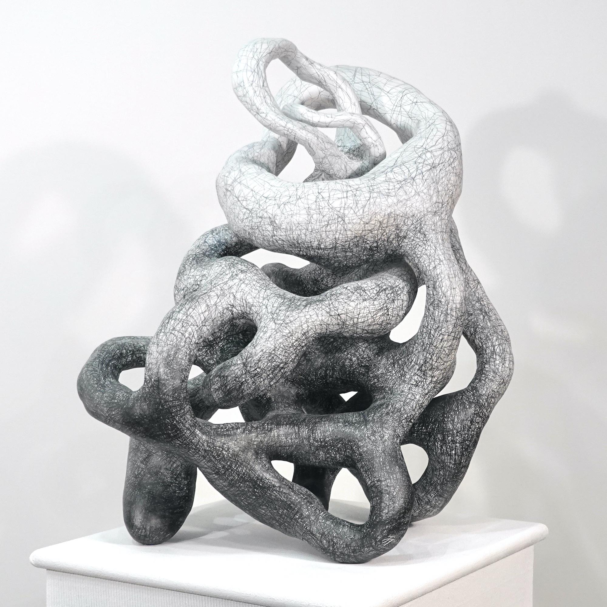 Abstract Black and White Large Clay Sculpture: 'Nurture' - Gray Abstract Sculpture by Judi Tavill