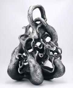Abstract, Black & White Clay Sculpture: 'Probe'