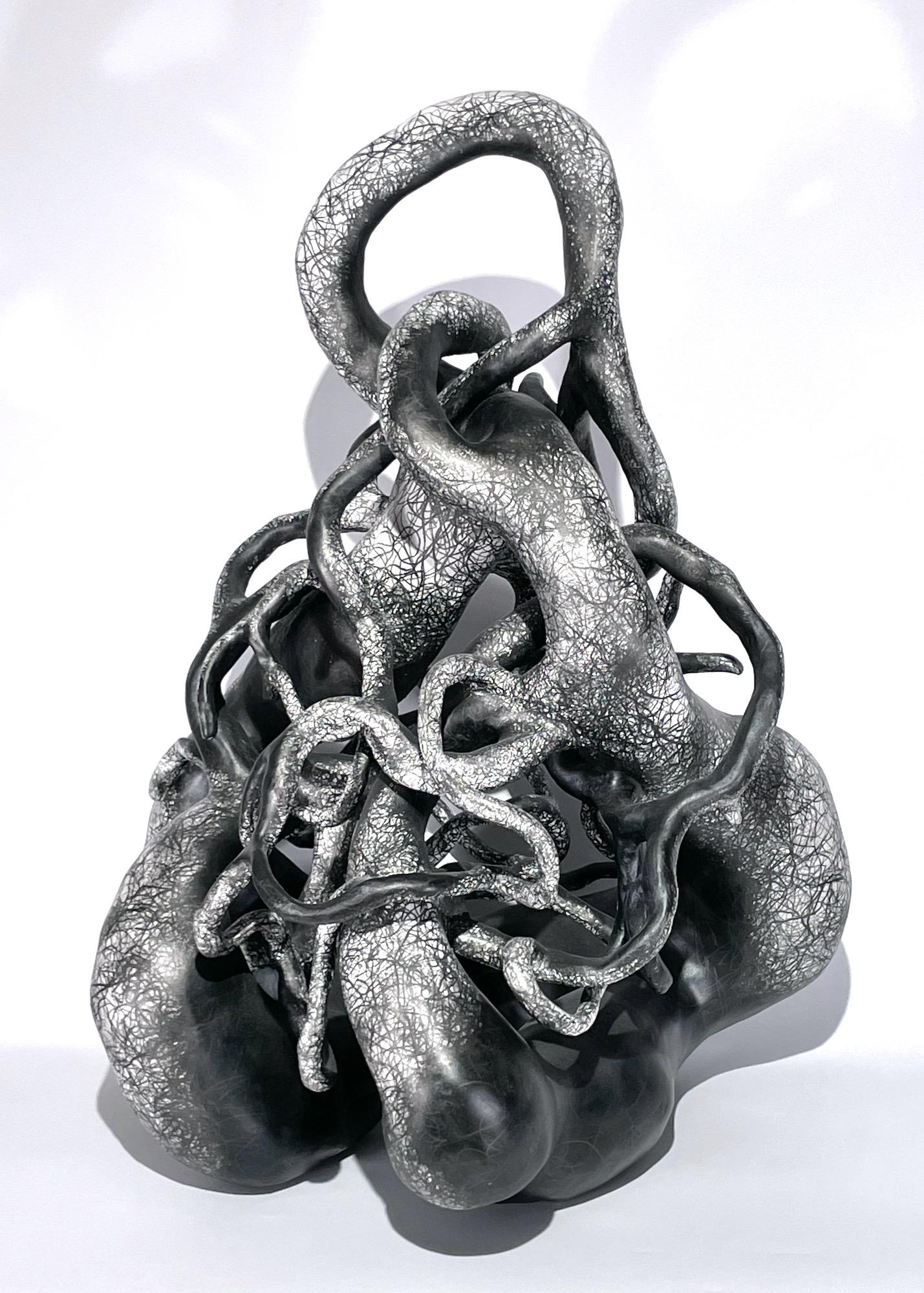 Judi Tavill Abstract Sculpture - Abstract, Black & White Clay Sculpture: 'Probe'