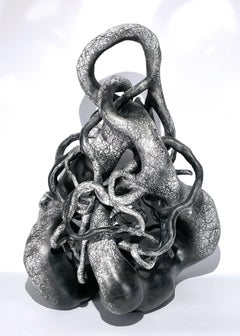 Abstract, Black & White Clay Sculpture: 'Probe'