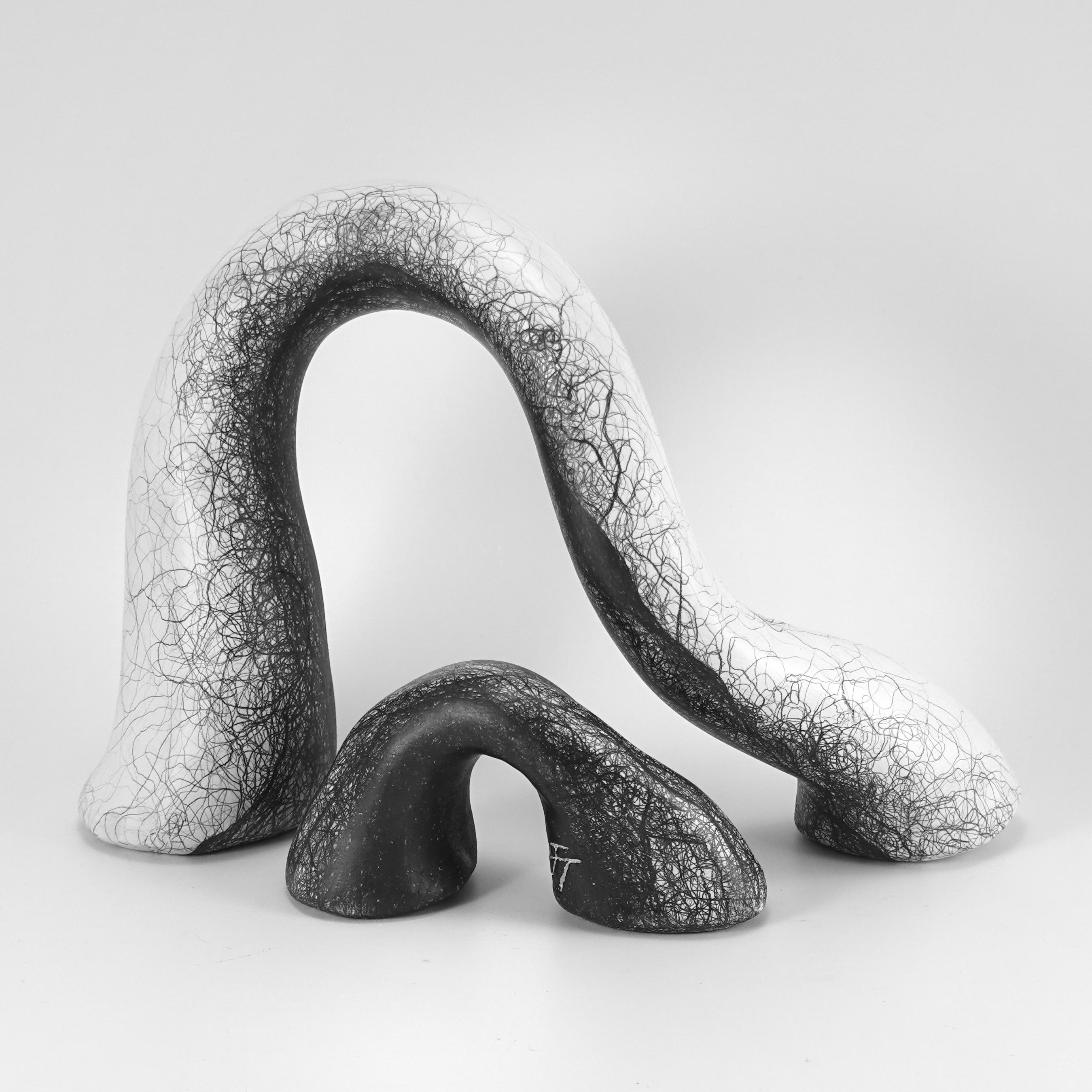 Minimal abstract, black and white sculpture: 'Cover' - Sculpture by Judi Tavill
