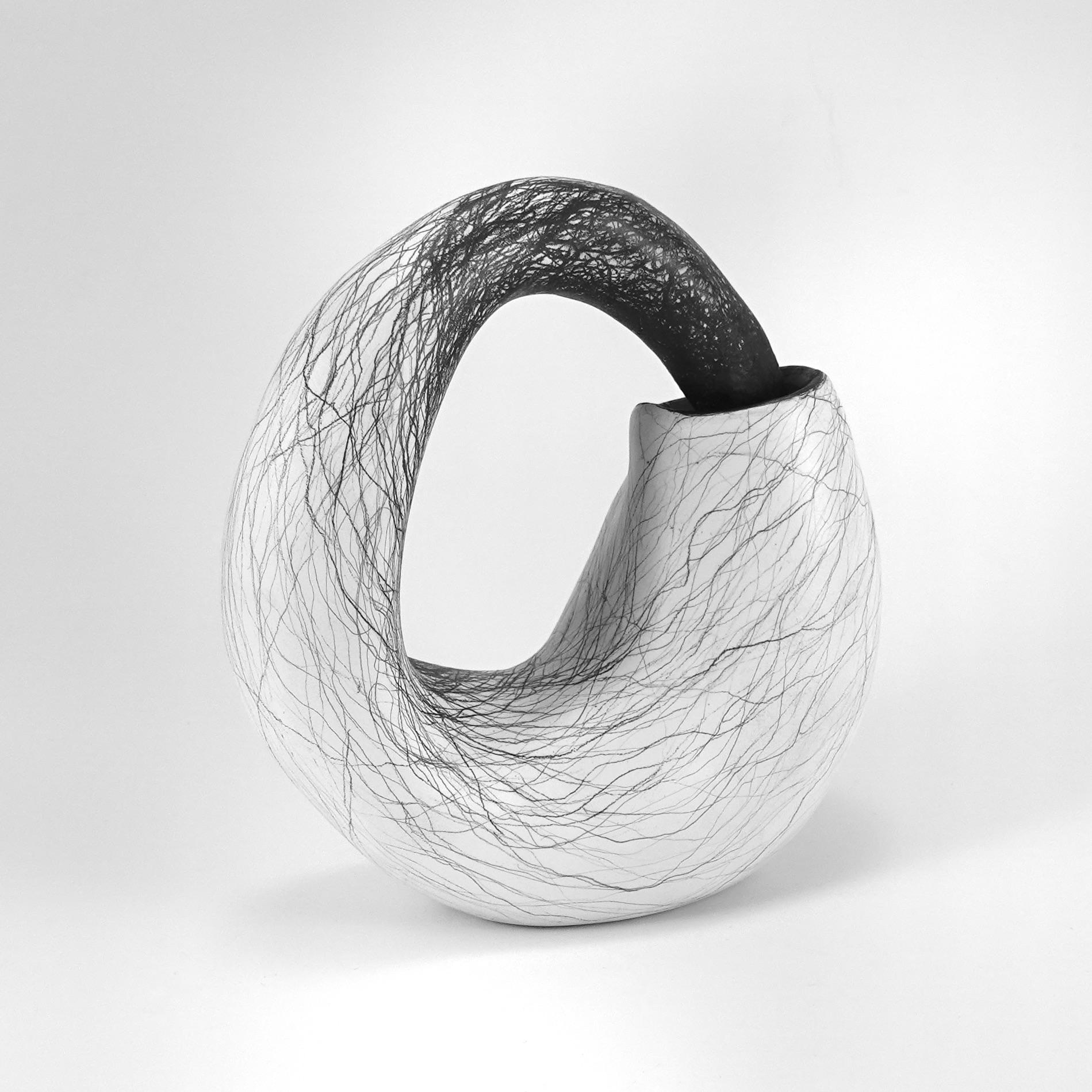 Minimal abstract, black and white sculpture: 'Curl' - Sculpture by Judi Tavill