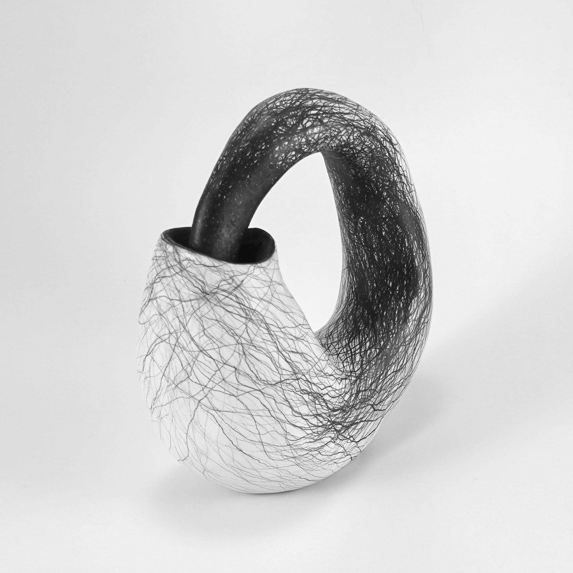 Minimal abstract, black and white sculpture: 'Curl' - Contemporary Sculpture by Judi Tavill