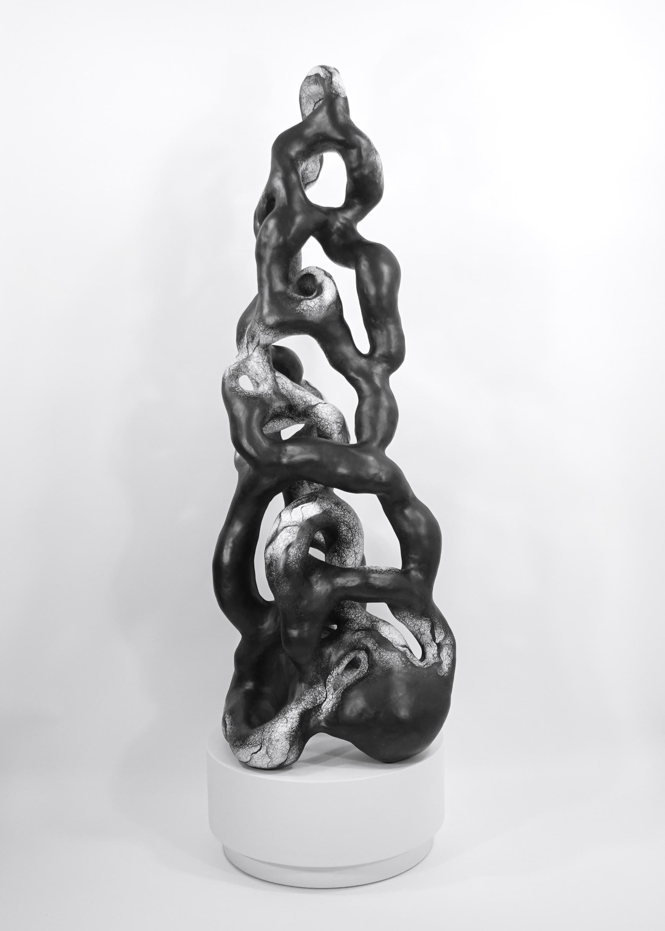 Minimal abstract, black and white sculpture: 'ENTANGLE' - Sculpture by Judi Tavill