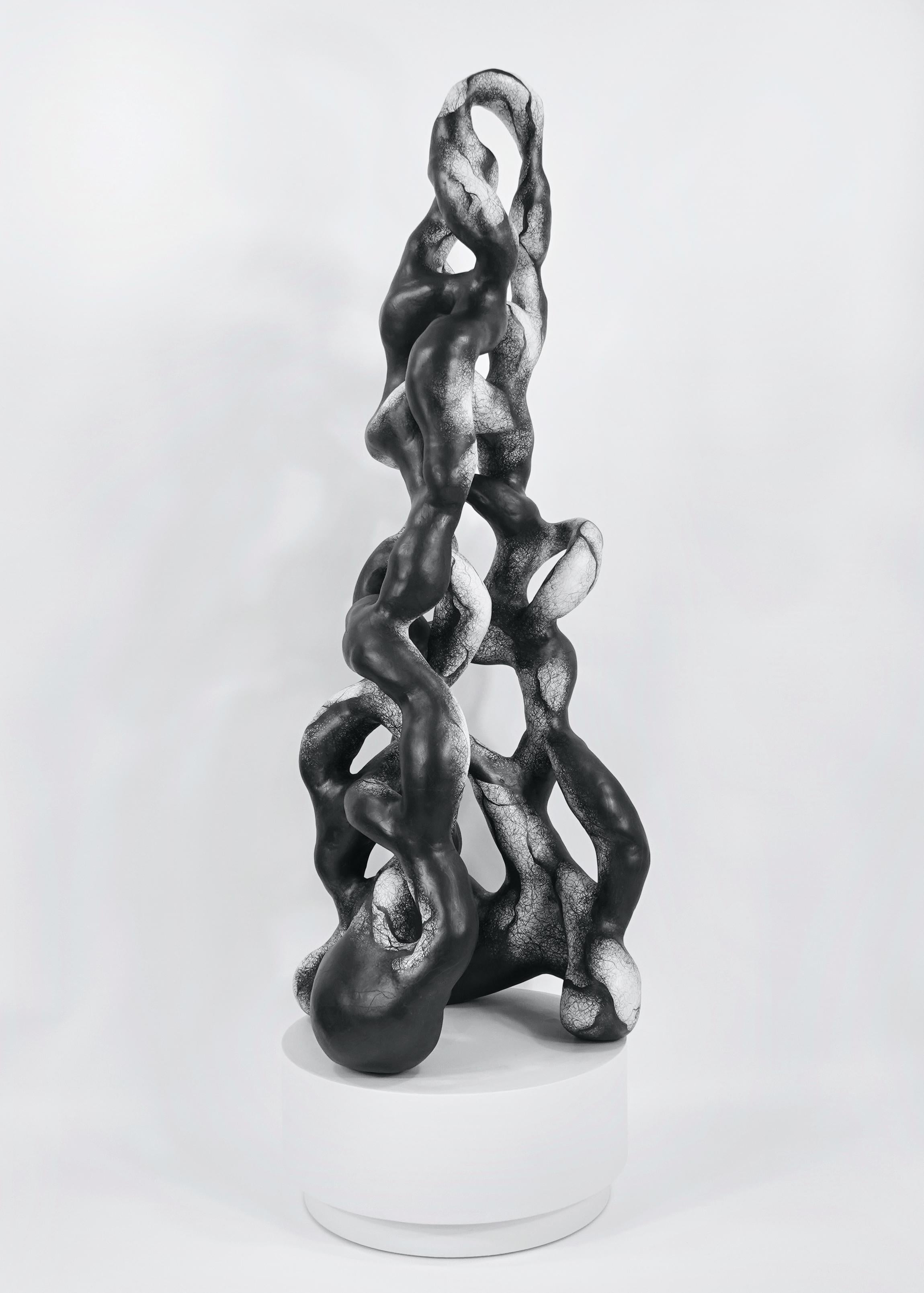 Judi Tavill Abstract Sculpture - Minimal abstract, black and white sculpture: 'ENTANGLE'