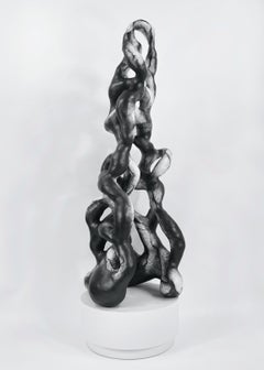 Sculpture abstraite minimale en noir et blanc : "ENTANGLE".