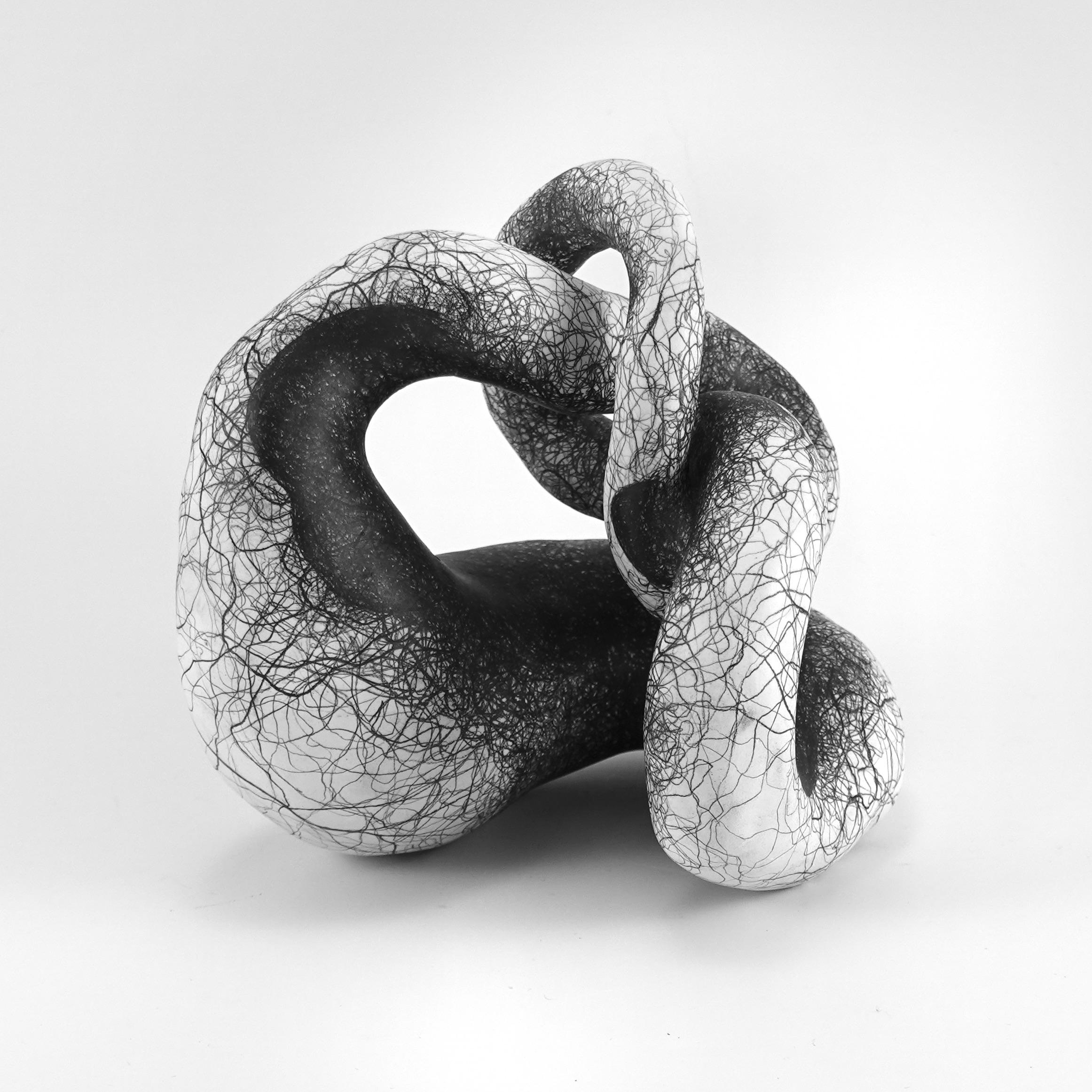 Minimal abstract, black and white sculpture: 'ENTWIX' - Sculpture by Judi Tavill