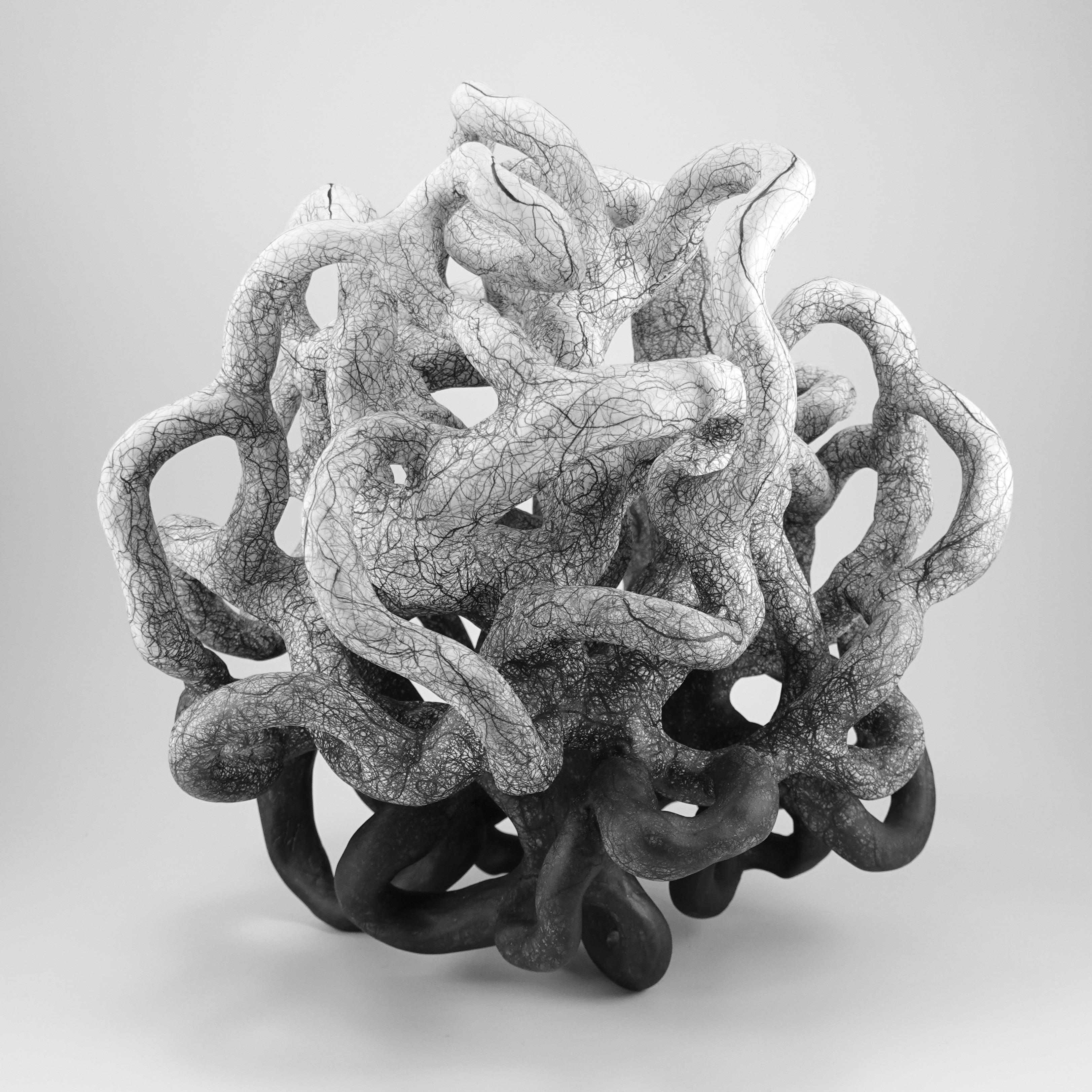 Minimal abstract, black and white sculpture: 'INVOLVE' - Sculpture by Judi Tavill