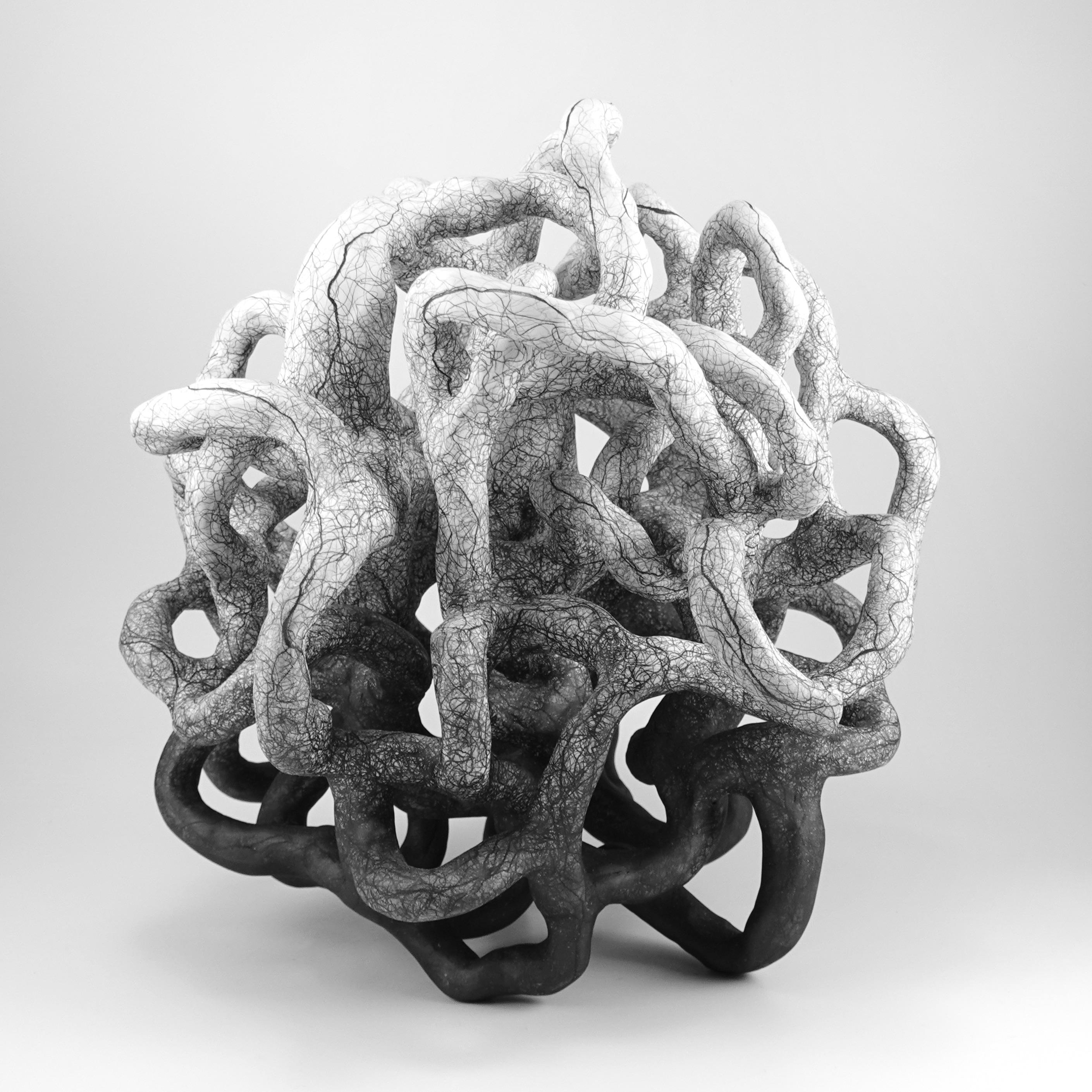 Minimal abstract, black and white sculpture: 'INVOLVE' - Contemporary Sculpture by Judi Tavill