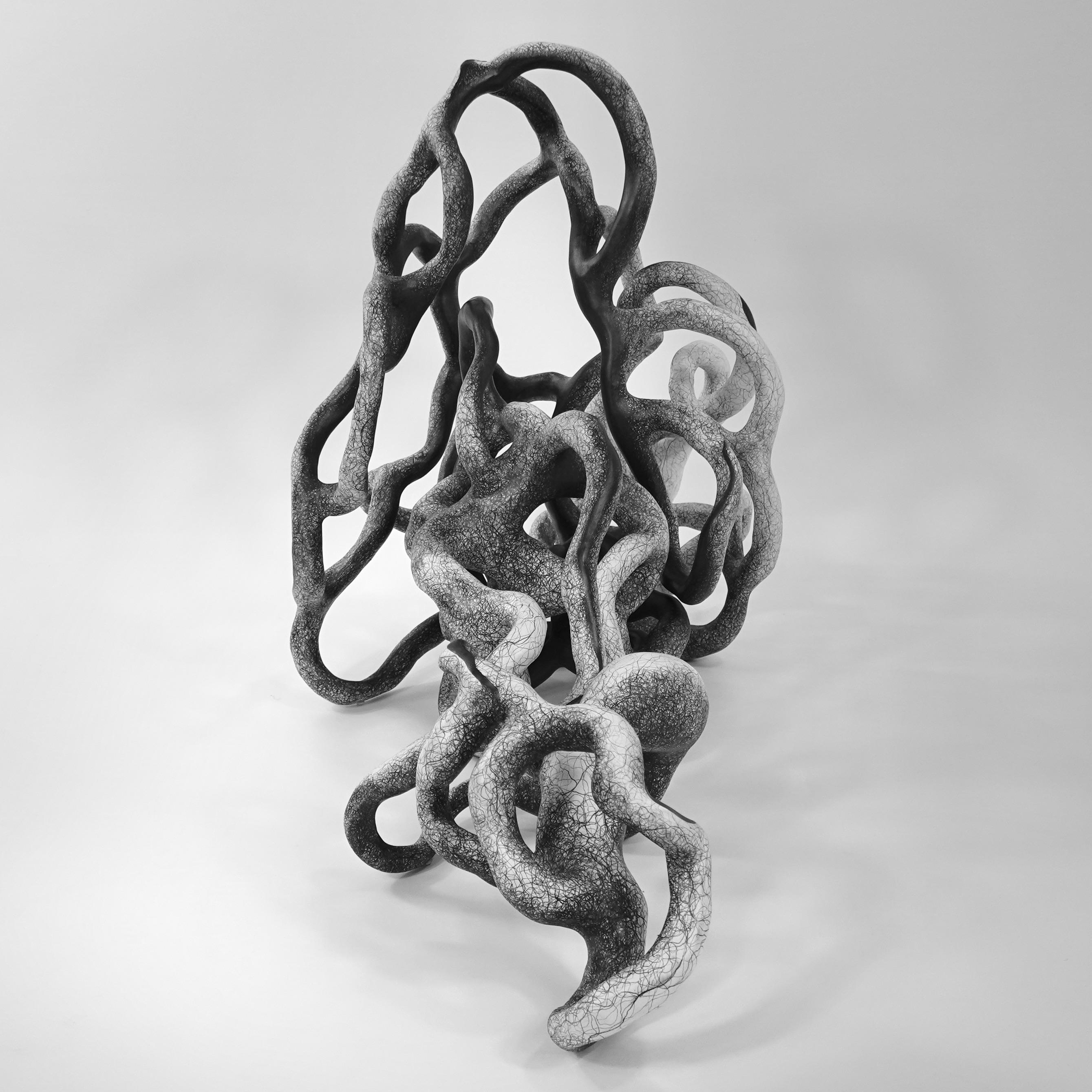 Minimal abstract, black and white sculpture: 'SPRAWL' - Contemporary Sculpture by Judi Tavill