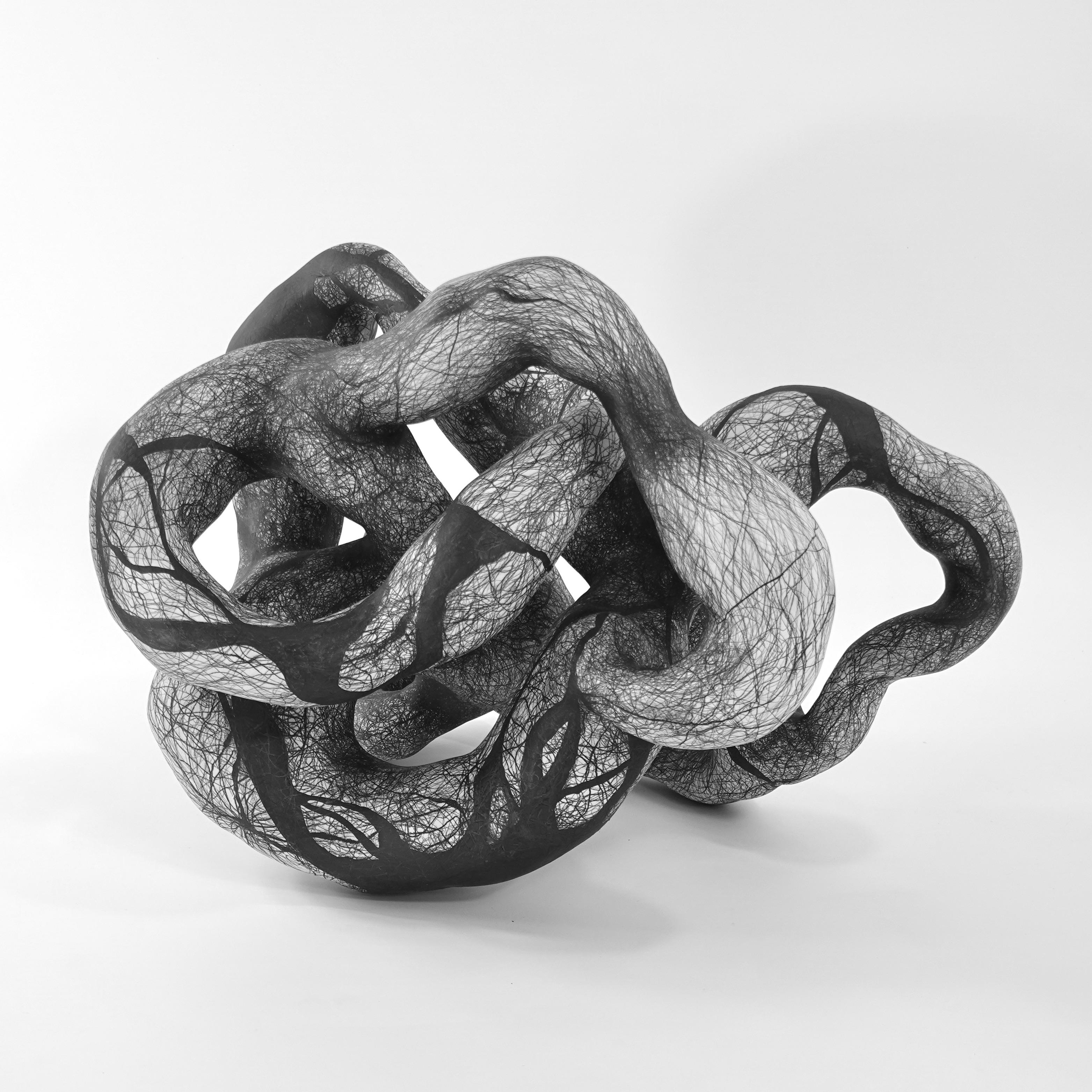 Judi Tavill Abstract Sculpture - Minimal abstract, black and white sculpture: 'TWINE'