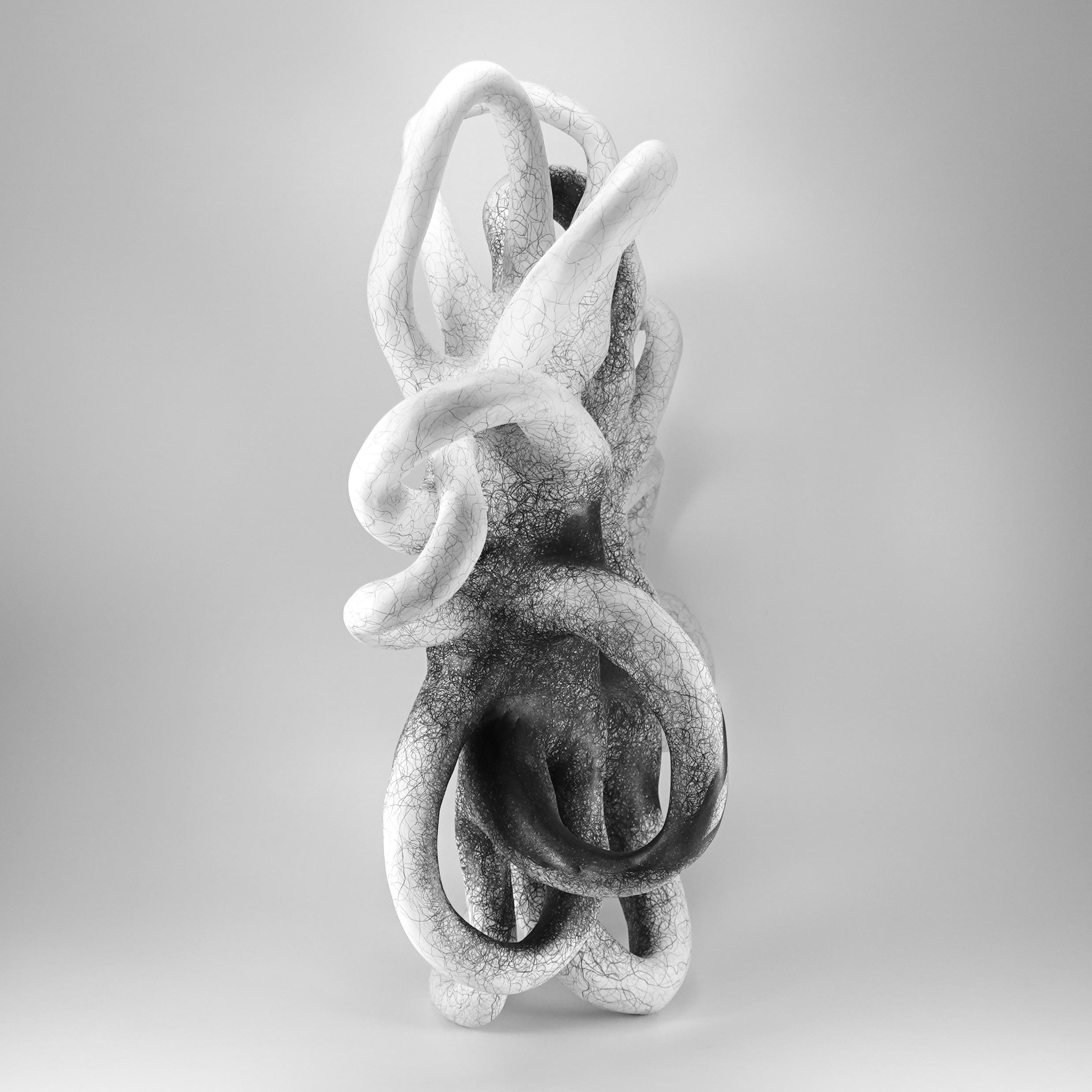 Minimal abstract, black and white sculpture: 'TWIRL' - Contemporary Sculpture by Judi Tavill