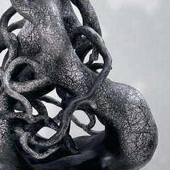 PROBE, black organic form ceramic sculpture, mimics nature, branches
