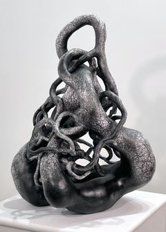 PROBE, black organic form ceramic sculpture, mimics nature, branches