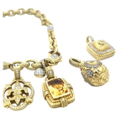 Judite Ripka 18K YG Charm Necklace with 2.75 Carat Round G VS Diamonds & Citrine